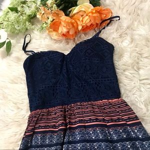 Trixxi Navy and Coral Maxi Dress